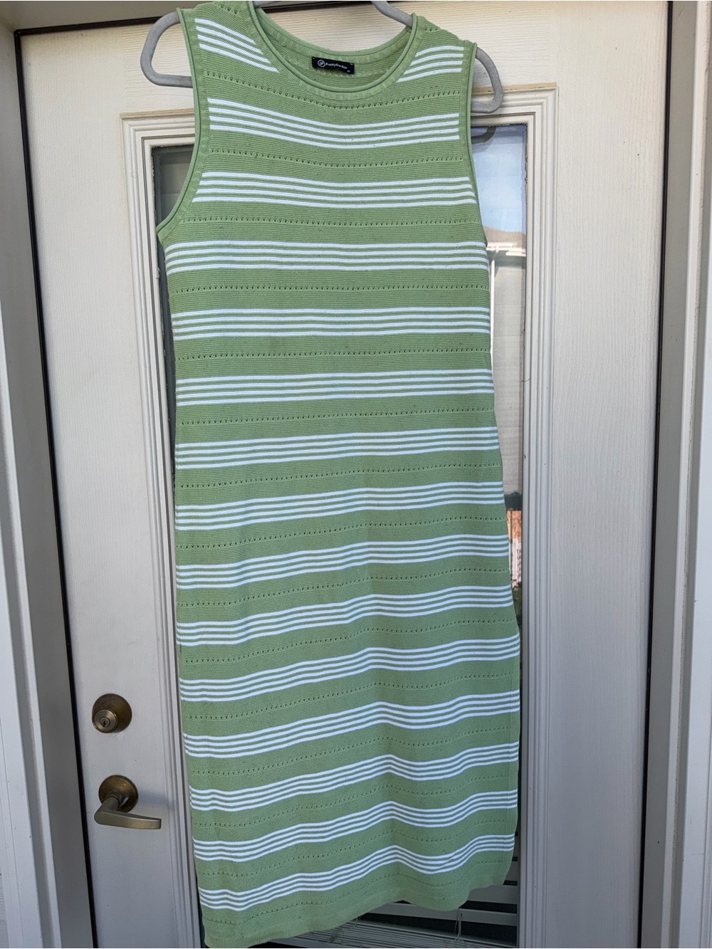 Sleeveless Lime Green & White Striped Knit Dress